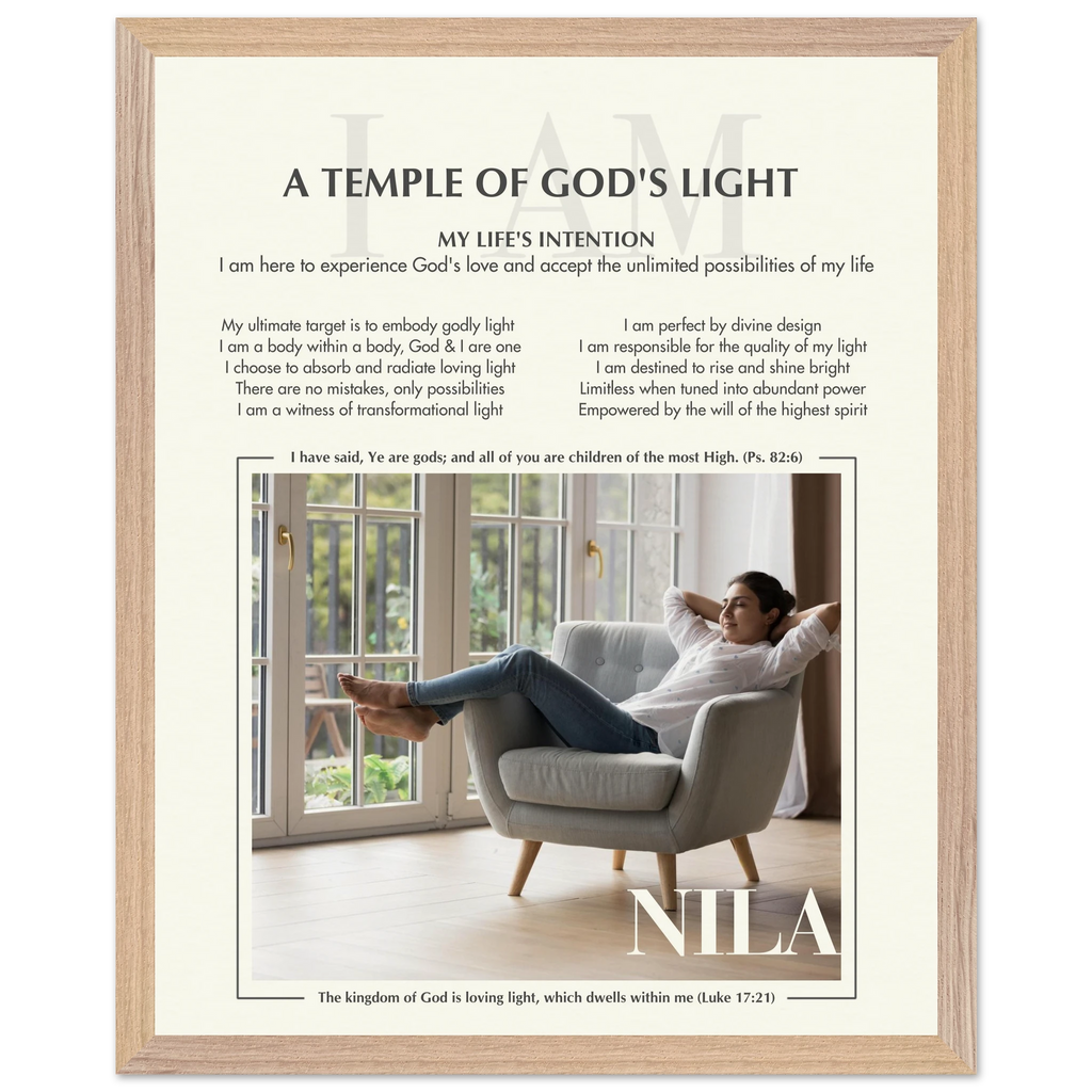 Intentional Living poster with self-portrait and brief identity summary, customizable shapes/colors