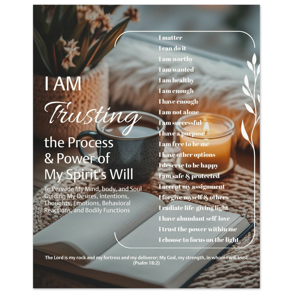 Personalized daily meditation and energy alignment wall art print with affirmations purpose and intentions