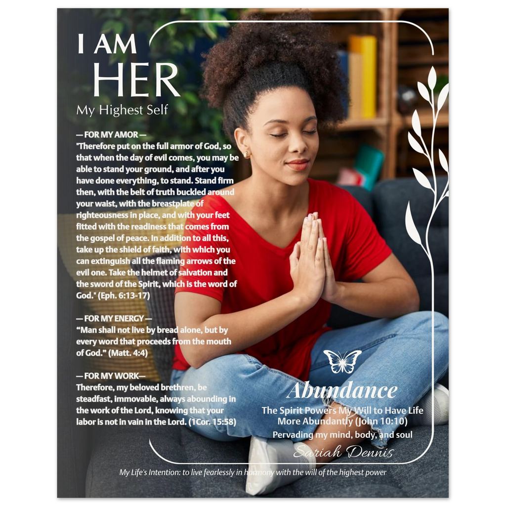 Personalized daily meditation and energy alignment "I Am Her" affirmations wall art print with affirmations purpose and intentions