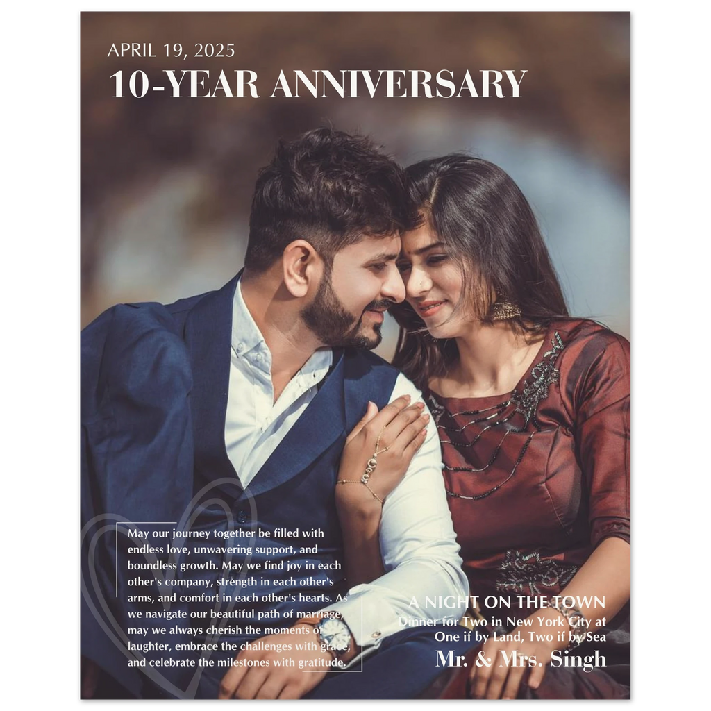 Personalized portrait poster print with meaningful message note as a custom gift for husband, wife, spouse, men, or women