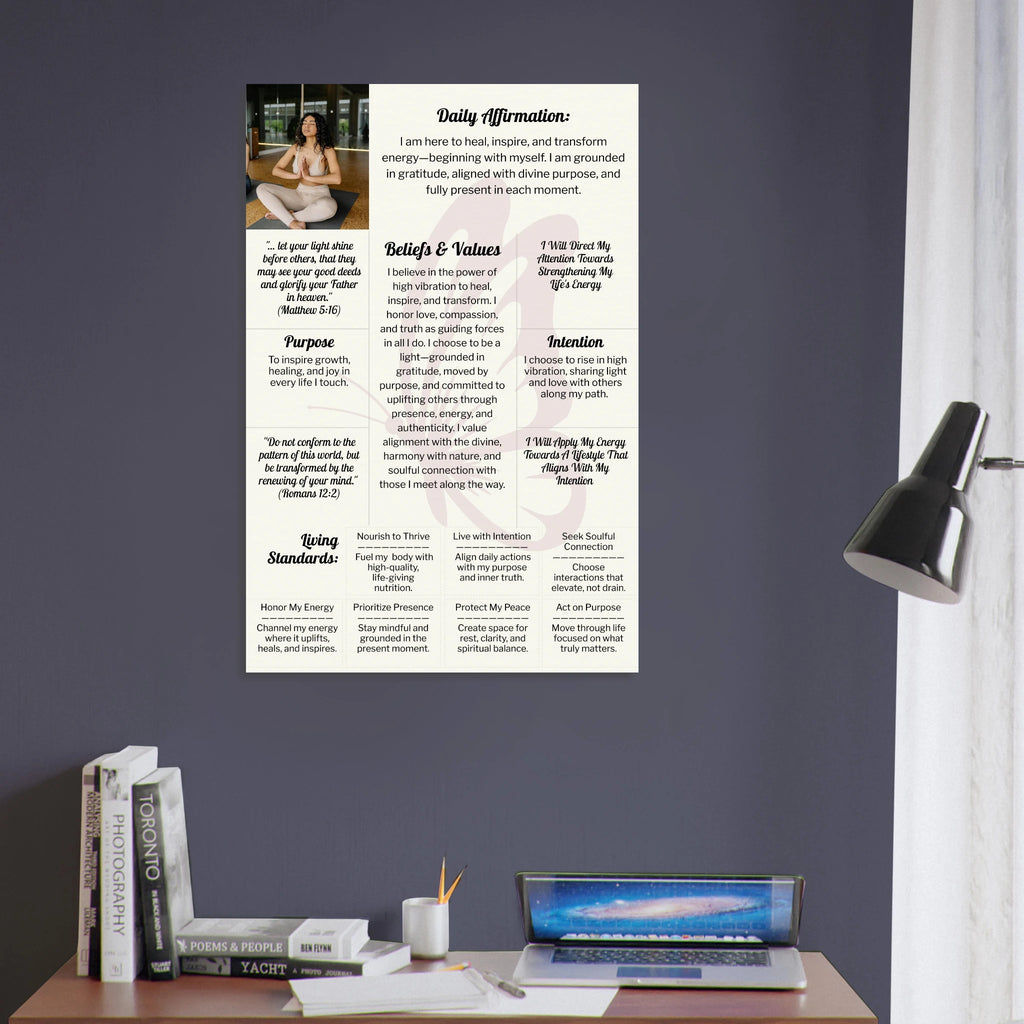 Intentional Living personalized poster—affirmations & vision statements layout, museum-quality matte paper