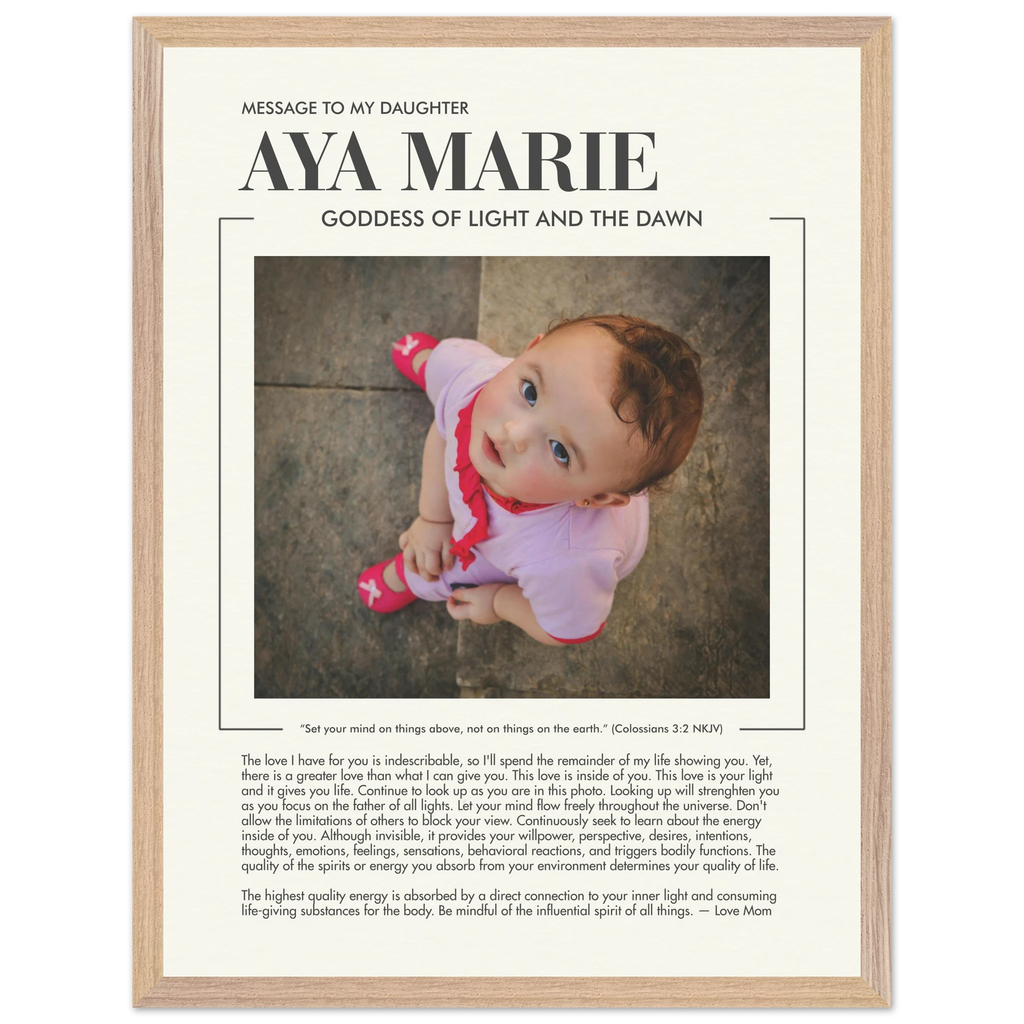 Personalized portrait poster with meaningful message note as a custom gift