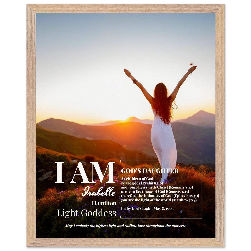 Intentional Living poster with self-portrait and brief identity summary, customizable shapes/colors